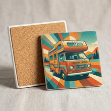 Retro Camper Van ceramic coasters set of 4, cork back