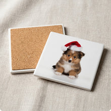 Shetland Sheepdog Puppy ceramic coasters set of 4, cork back