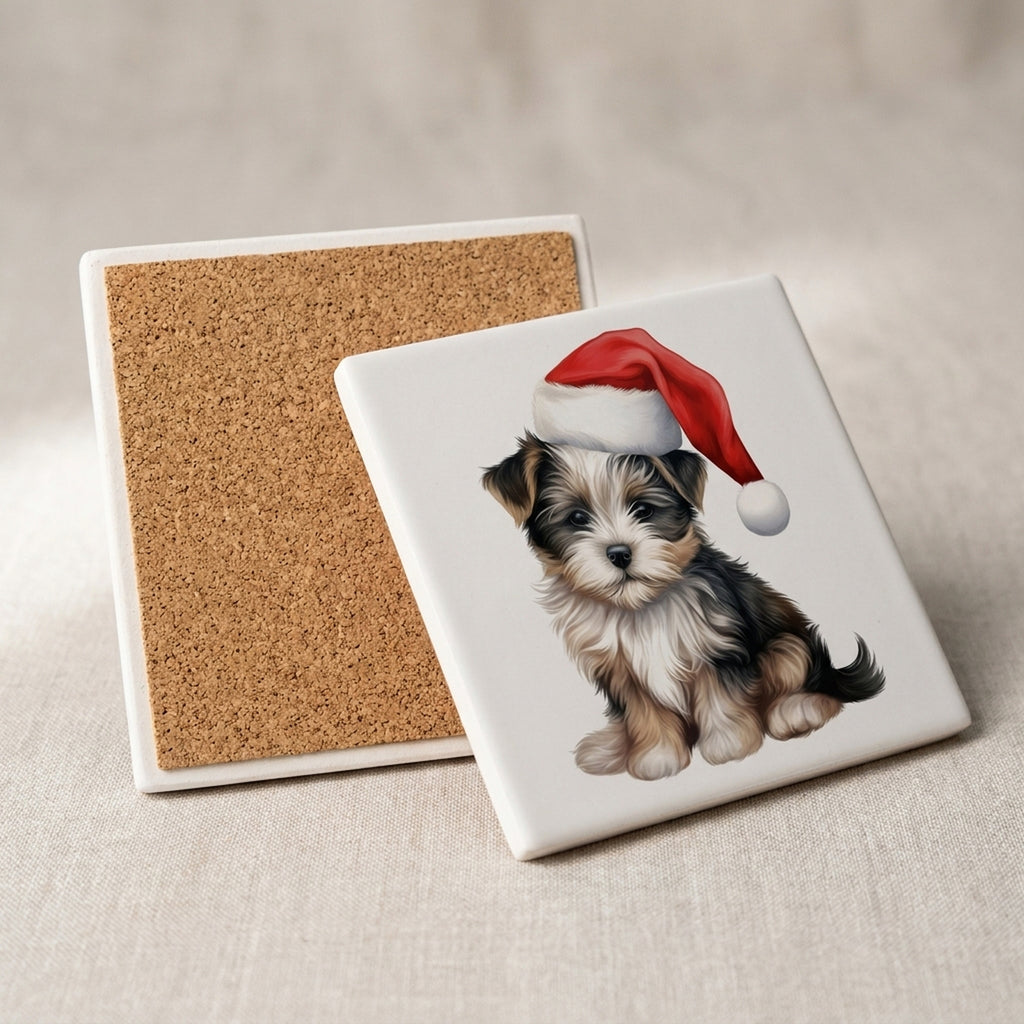 Biewer Terrier Puppy Drawing ceramic coasters set of 4, cork back