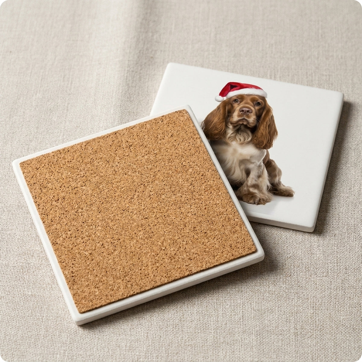 English Cocker Spaniel ceramic coasters set of 4, cork back