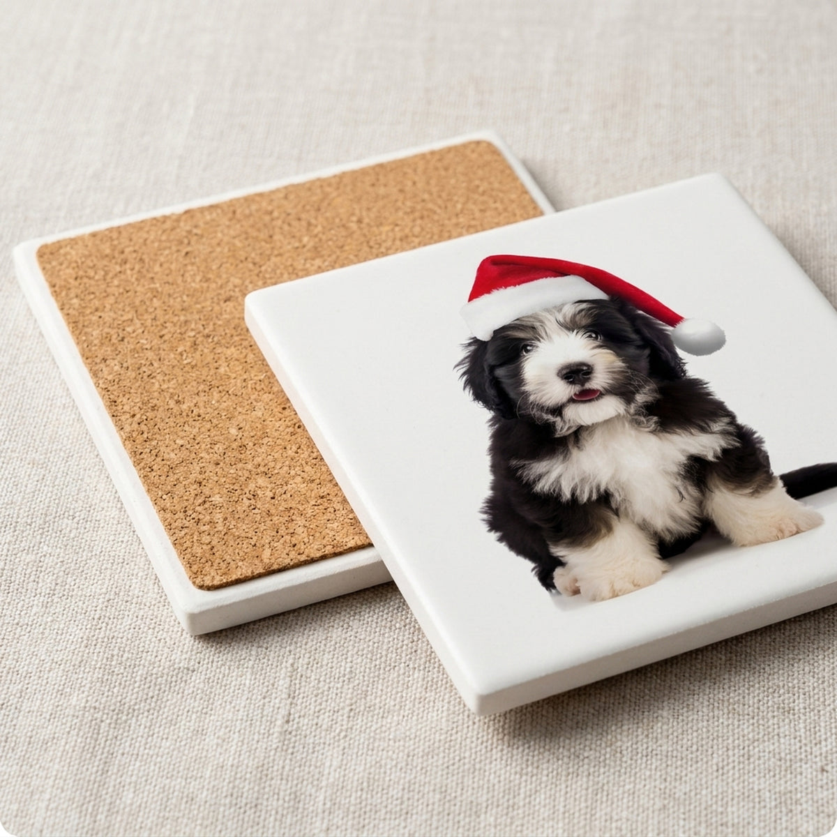 Polish Lowland Sheepdog Puppy ceramic coasters set of 4, cork back