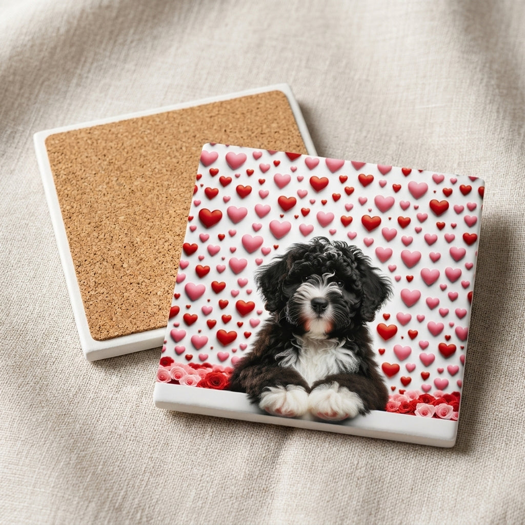 Portuguese Water Dog ceramic coasters set of 4, cork back