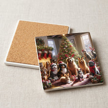 Cozy Holiday Pets ceramic coasters set of 4, cork back