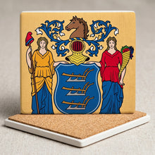New Jersey State Flag ceramic coasters set of 4, cork back