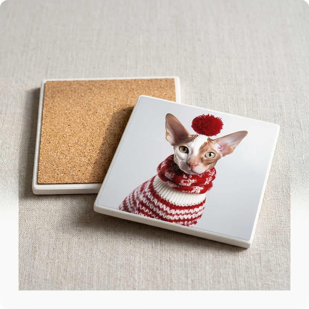 Cornish Rex Cat ceramic coasters set of 4, cork back