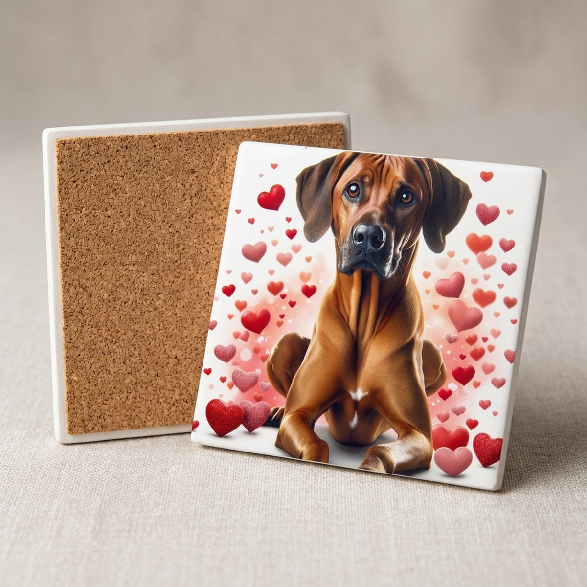 Rhodesian Ridgeback ceramic coasters set of 4, cork back