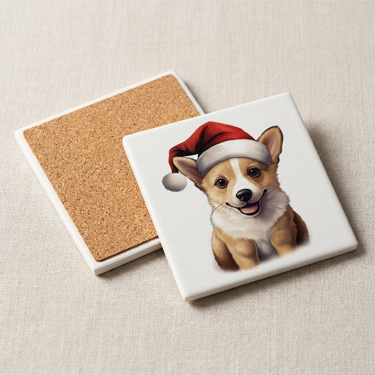 Norwegian Lundehund Puppy Drawing ceramic coasters set of 4, cork back