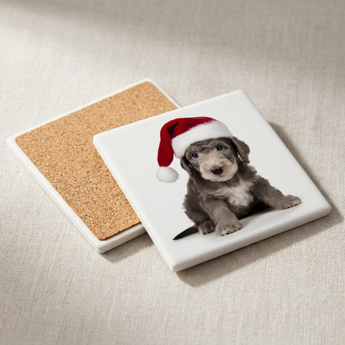 Bedlington Terrier Puppy ceramic coasters set of 4, cork back