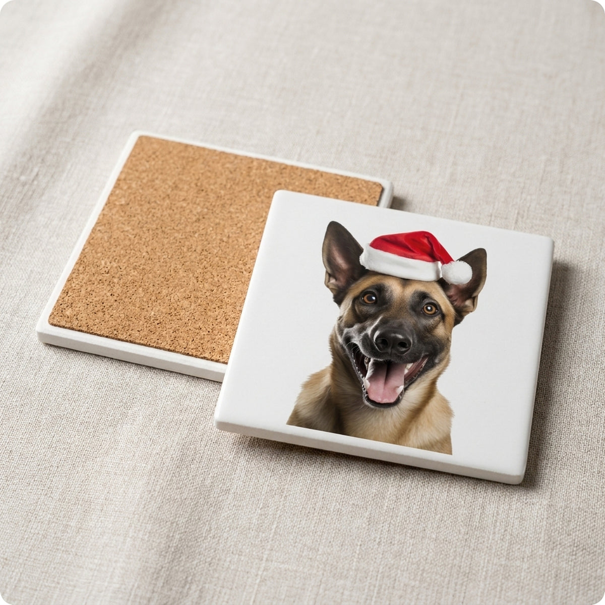 Belgian Malinois ceramic coasters set of 4, cork back