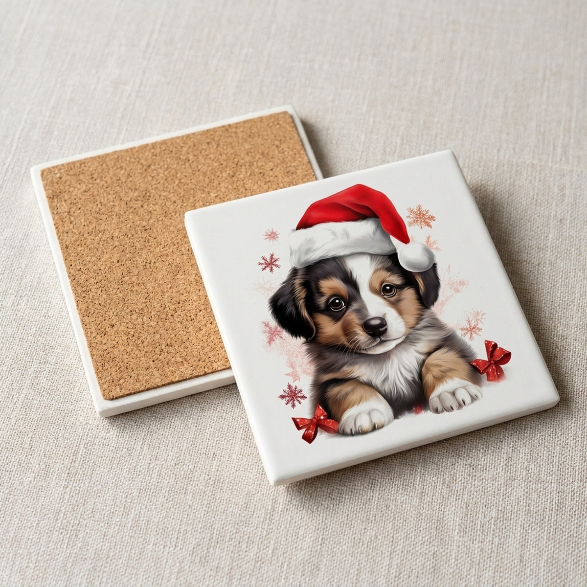 Pulik Puppy Drawing ceramic coasters set of 4, cork back
