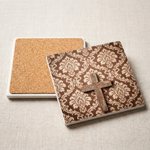 Wooden Cross ceramic coasters set of 4, cork back