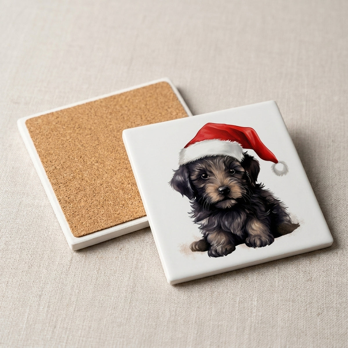 Bouvier de Flandre Puppy Drawing ceramic coasters set of 4, cork back