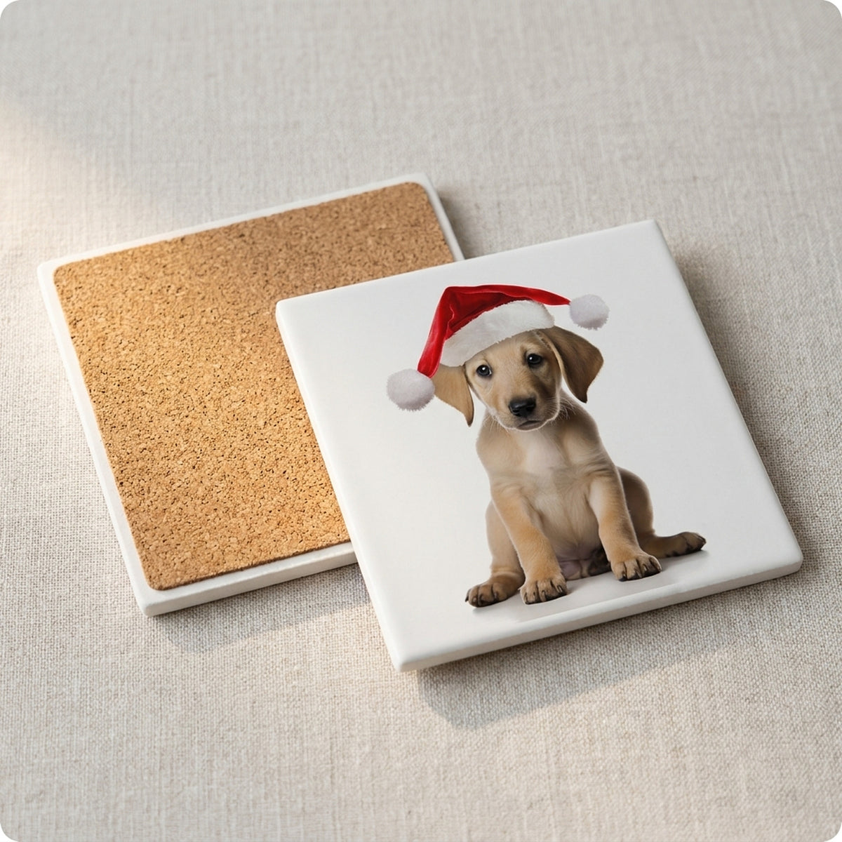 Sloughi Puppy ceramic coasters set of 4, cork back