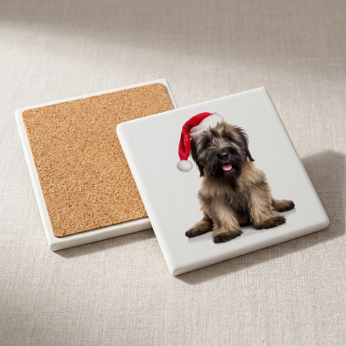 Briard Puppy ceramic coasters set of 4, cork back