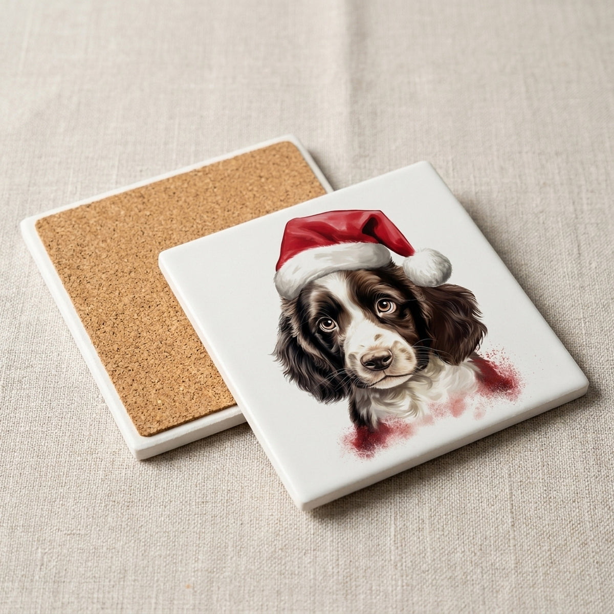 English Springer Spaniel Puppy Drawing ceramic coasters set of 4, cork back