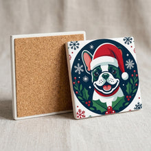 French Bulldog Christmas Ornament Art ceramic coasters set of 4, cork back