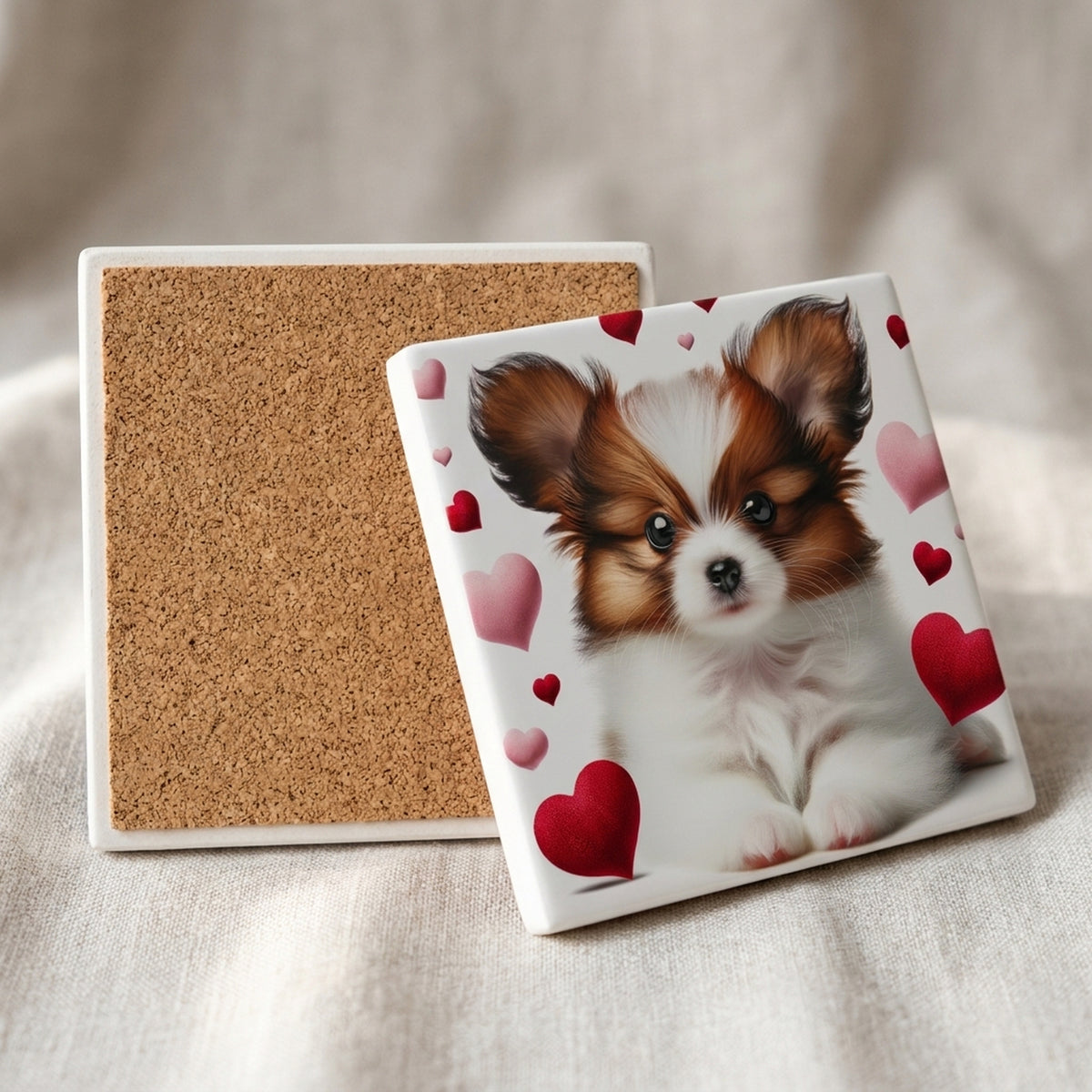 Papillon ceramic coasters set of 4, cork back
