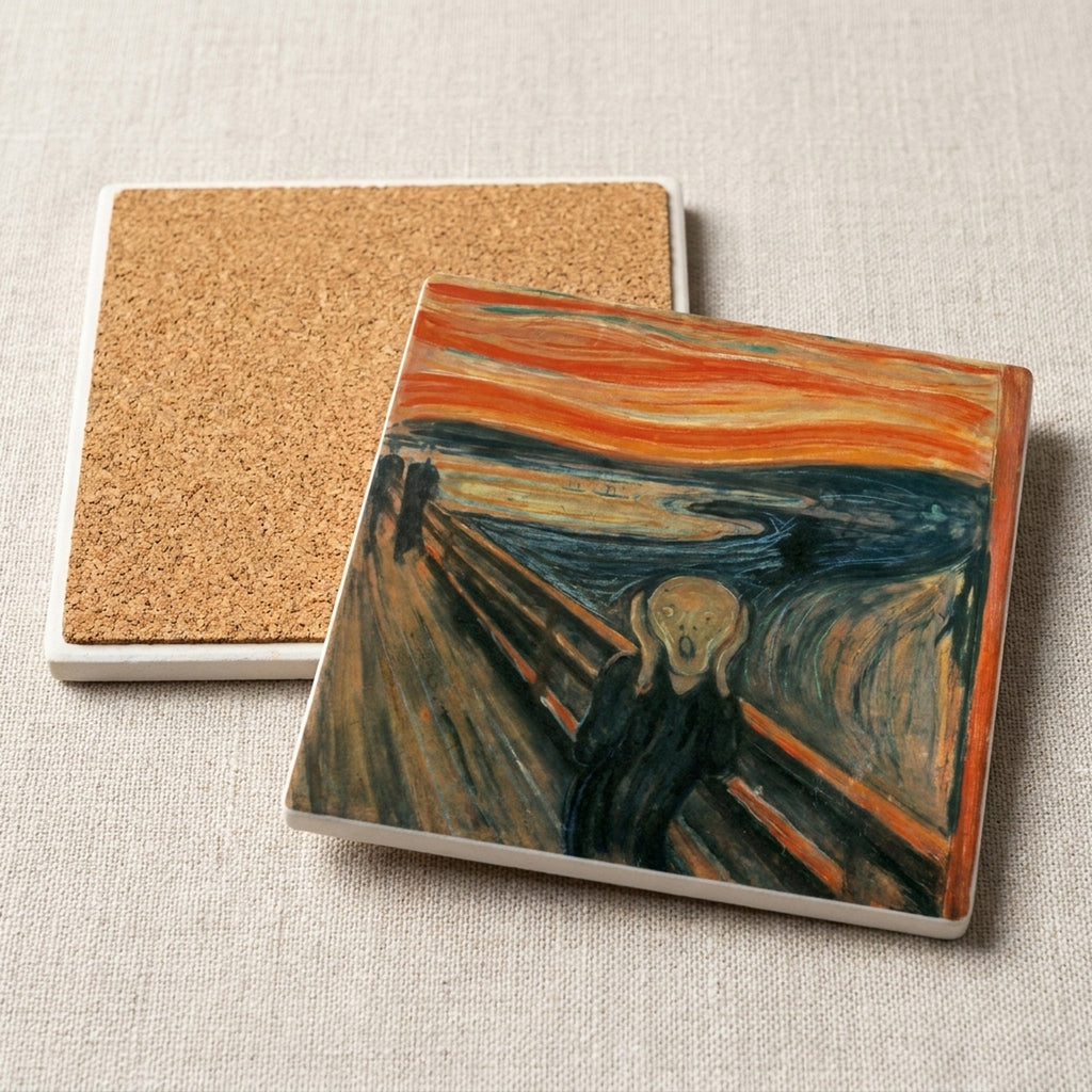 The Scream ceramic coasters set of 4, cork back