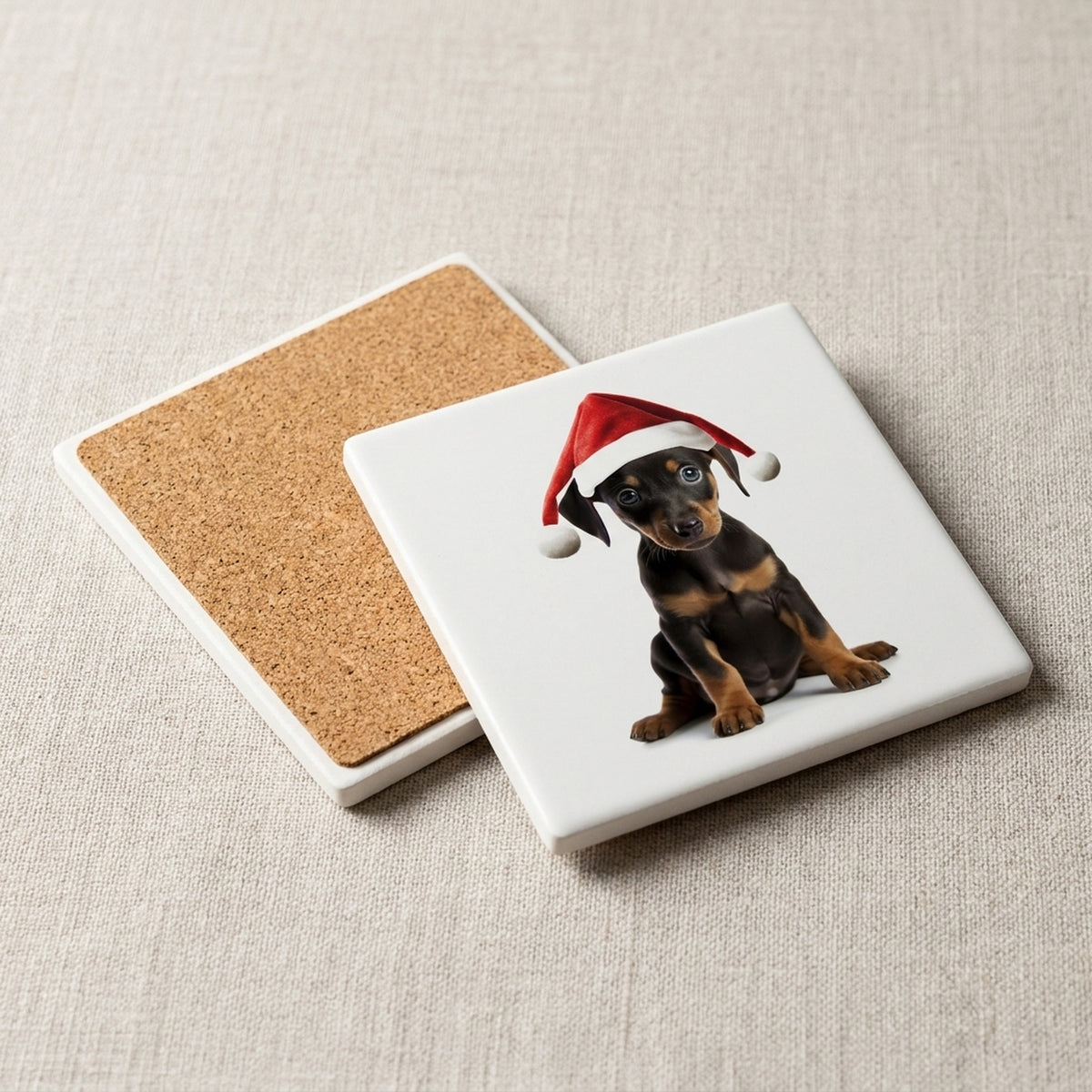 German Pinscher Puppy ceramic coasters set of 4, cork back