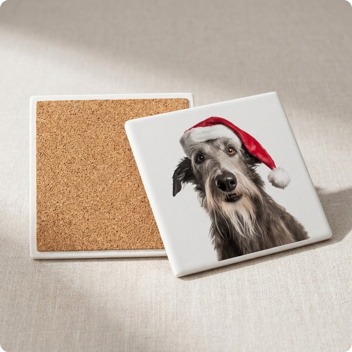 Scottish Deerhound ceramic coasters set of 4, cork back