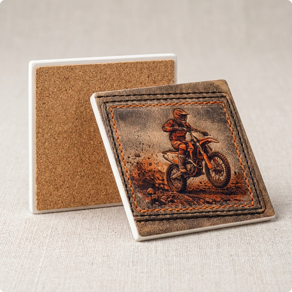 Motocross Dirt Bike ceramic coasters set of 4, cork back