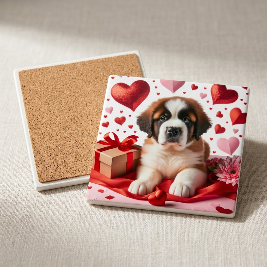Saint Bernard ceramic coasters set of 4, cork back
