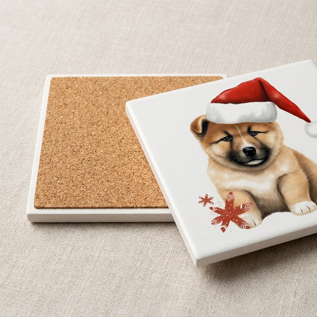 Akita Puppy Drawing ceramic coasters set of 4, cork back