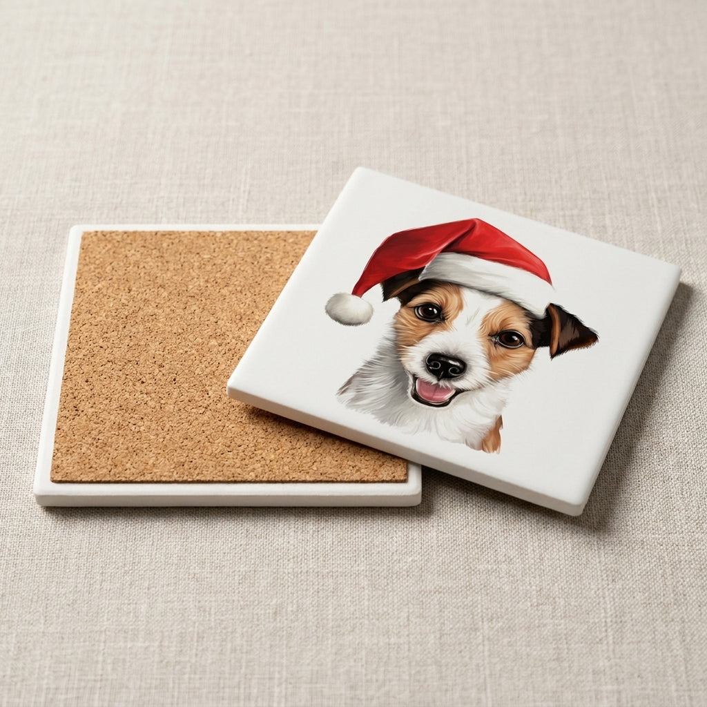 Russell Terrier ceramic coasters set of 4, cork back
