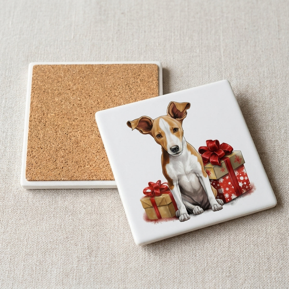 Ibizan Hound Puppy Drawing ceramic coasters set of 4, cork back