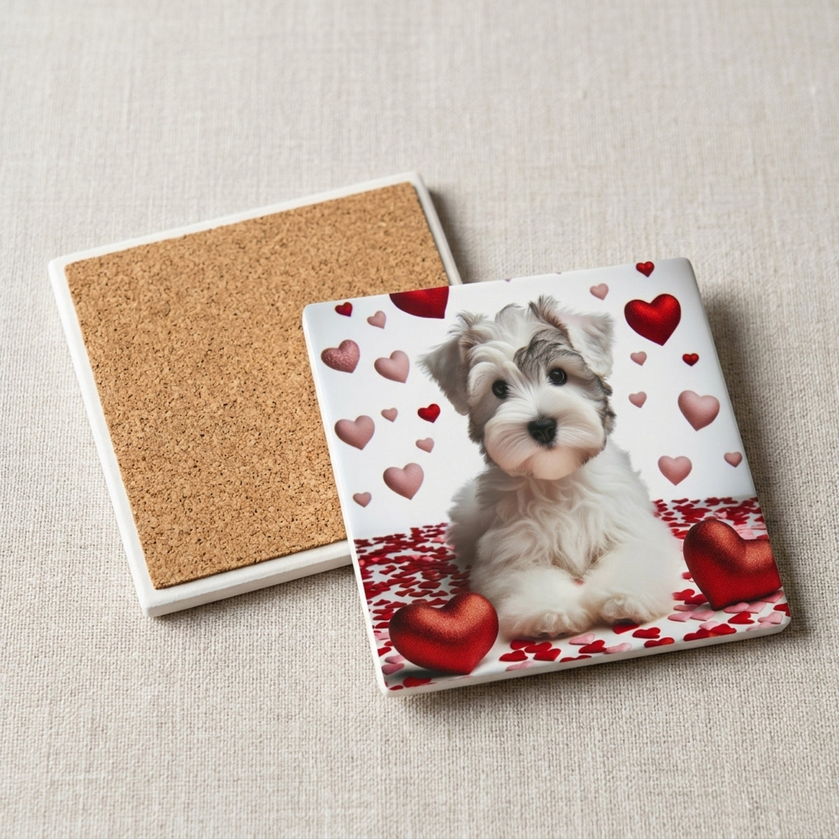 Miniature Schnauzer ceramic coasters set of 4, cork back