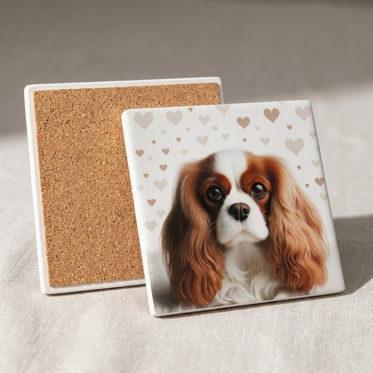 Cavalier King Charles Spaniel ceramic coasters set of 4, cork back