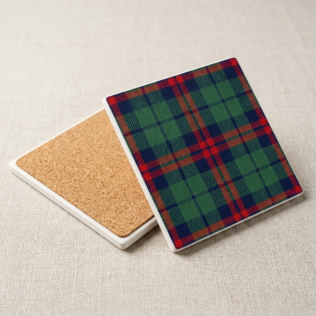 Tartan Plaid ceramic coasters set of 4, cork back