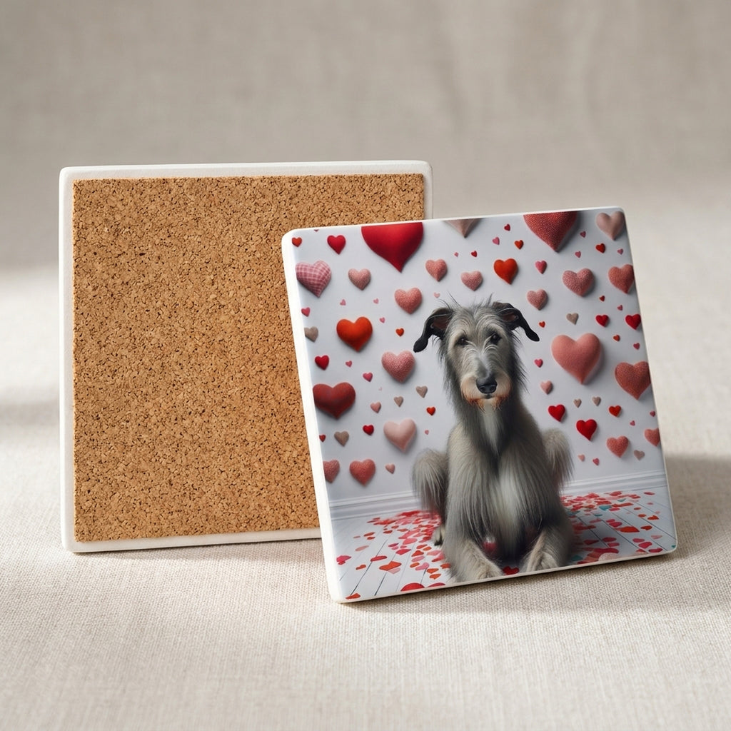 Scottish Deerhound ceramic coasters set of 4, cork back