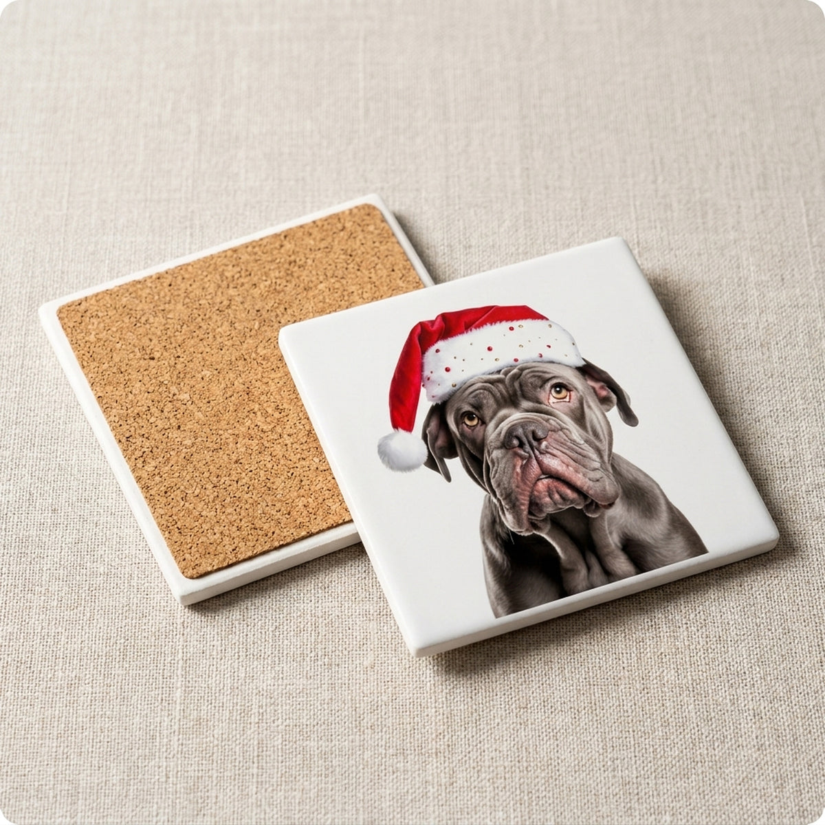 Neapolitan Mastiff ceramic coasters set of 4, cork back