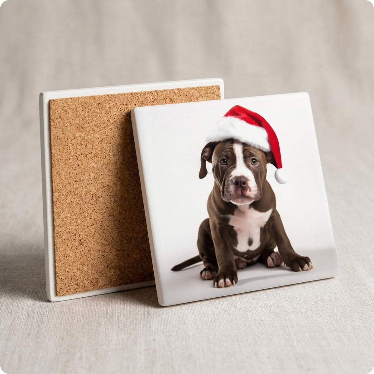 American Staffordshire Terrier Puppy ceramic coasters set of 4, cork back