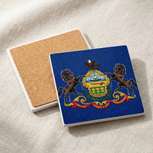 Pennsylvania State Flag ceramic coasters set of 4, cork back
