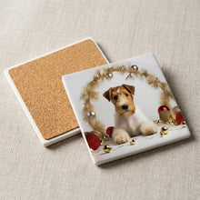 Wire Fox Terrier Puppy ceramic coasters set of 4, cork back