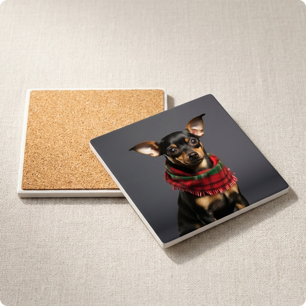 Miniature Pinscher ceramic coasters set of 4, cork back