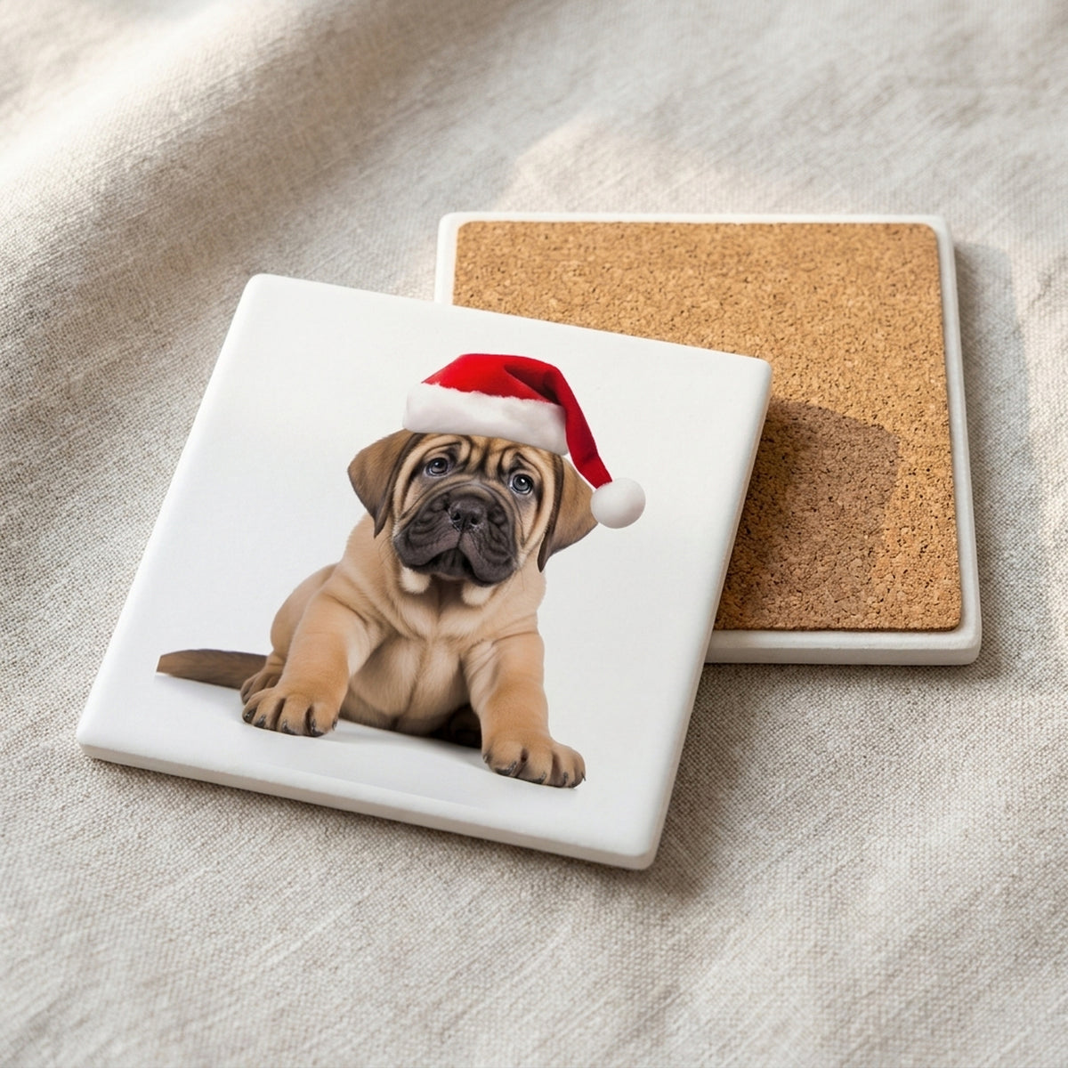 Mastiff Puppy ceramic coasters set of 4, cork back
