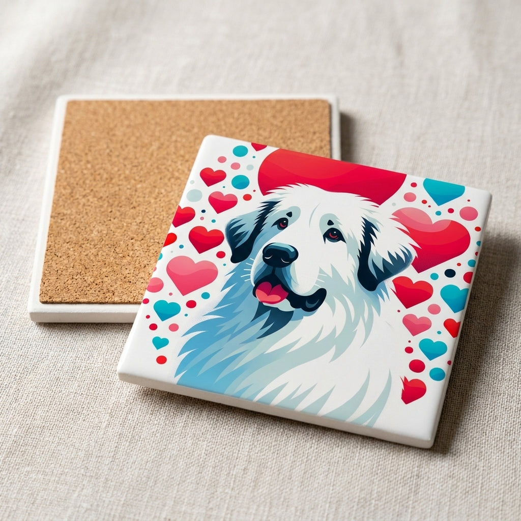 Great Pyrenees ceramic coasters set of 4, cork back