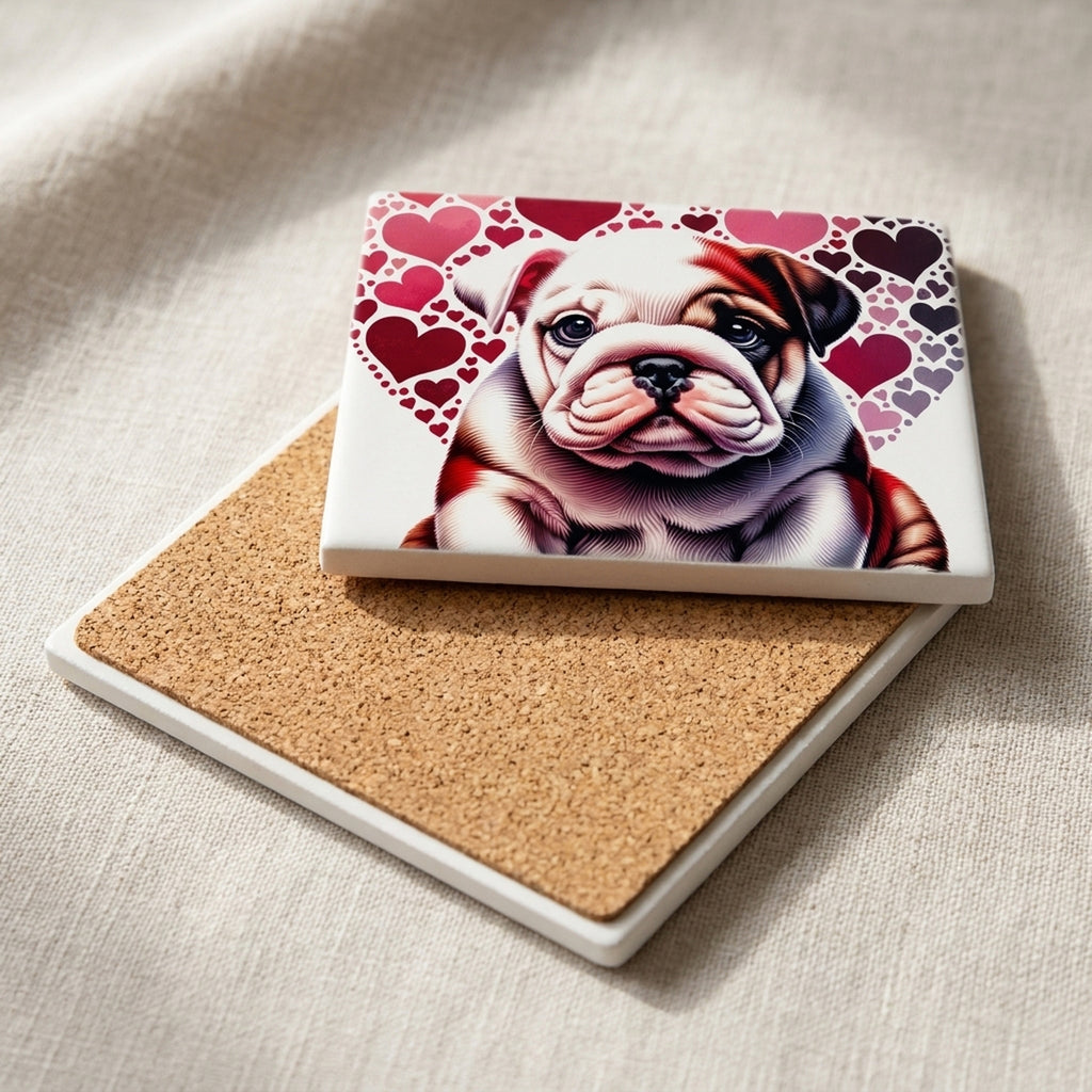 Bulldog ceramic coasters set of 4, cork back