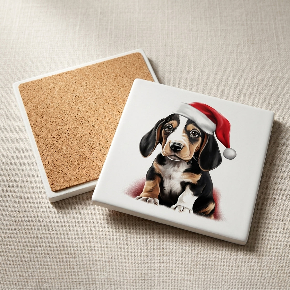 Treeing Walker Coonhound Puppy Drawing ceramic coasters set of 4, cork back