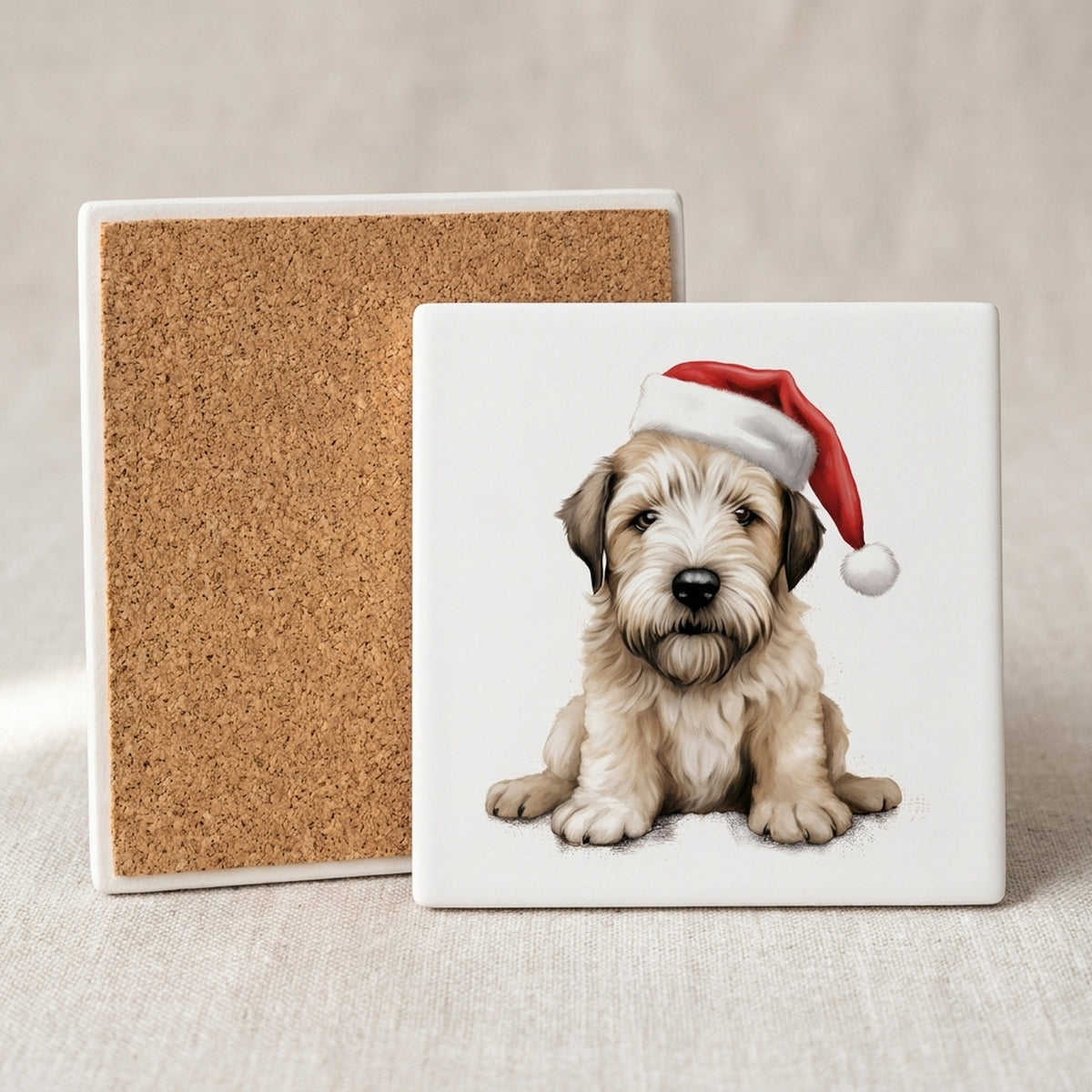 Soft Coated Wheaten Terrier Puppy Drawing ceramic coasters set of 4, cork back