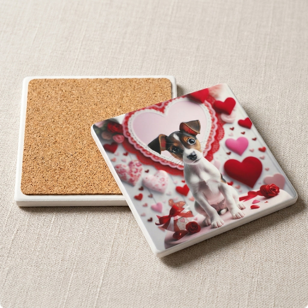 Jack Russell Terrier ceramic coasters set of 4, cork back