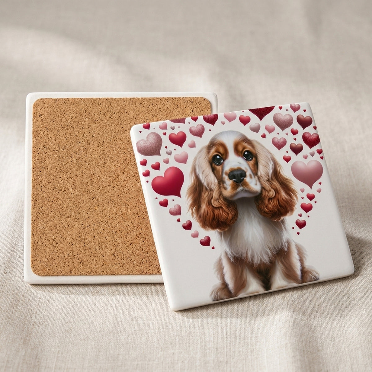 Cocker Spaniel ceramic coasters set of 4, cork back