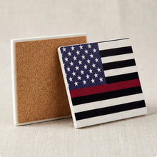 Thin Red Line Flag ceramic coasters set of 4, cork back