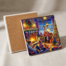Cozy Christmas Hearth ceramic coasters set of 4, cork back