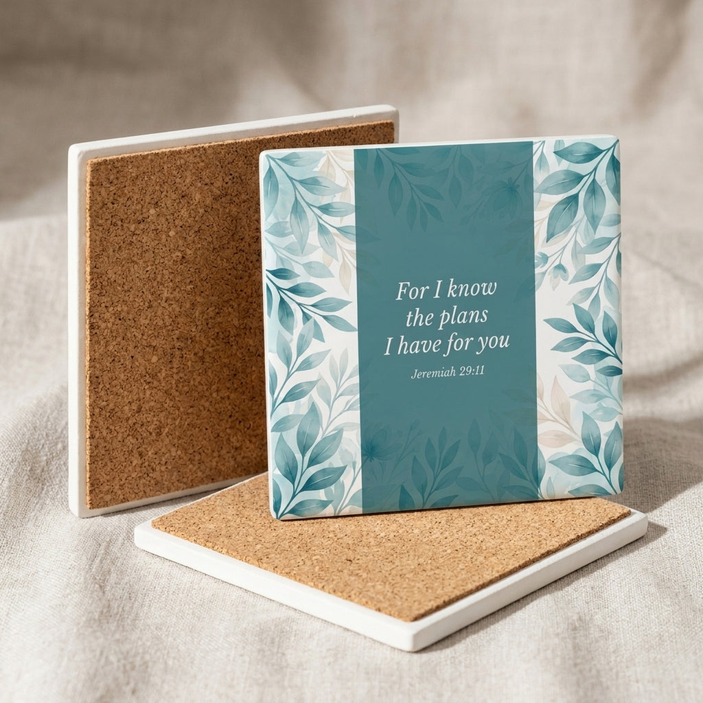 Jeremiah 29:11 ceramic coasters set of 4, cork back