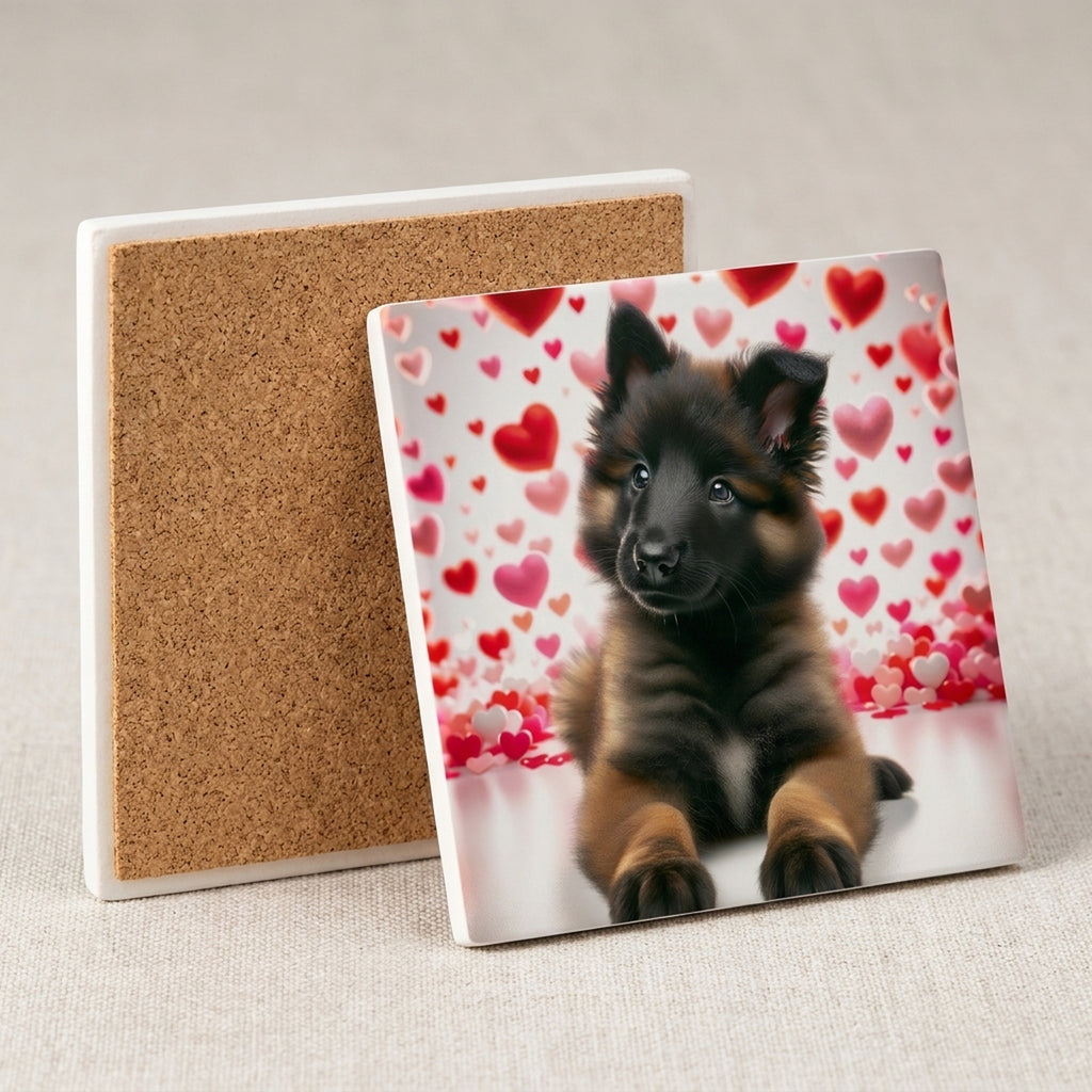 German Shepherd Dog ceramic coasters set of 4, cork back