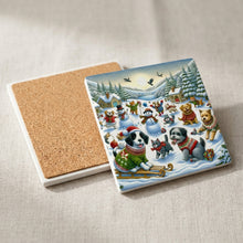 Cozy Christmas Pets ceramic coasters set of 4, cork back